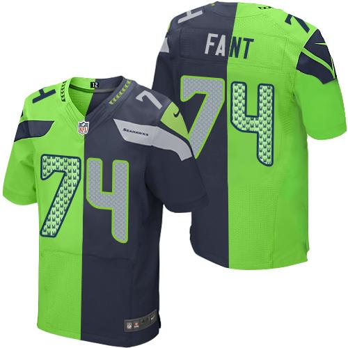 Nike Seahawks #74 George Fant Steel Blue/Green Men's Stitched NFL Elite Split Jersey - Click Image to Close